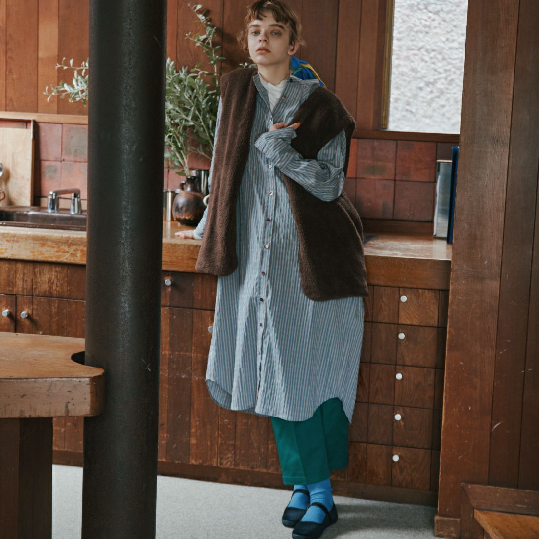 Jeans Factory Clothes [ジーンズファクトリークローズ] 1タック イージースラックスパンツ [22AWINW-03PT] GREEN &&モデル身長：170cm&&