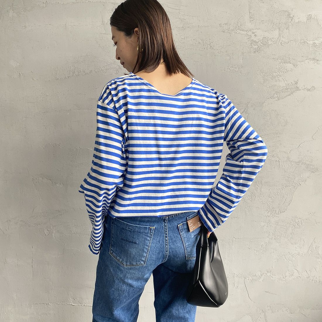 THE SHINZONE [ザ シンゾーン] マリンボーダーTシャツ [19SMSCU93] 83 BLUE &&モデル身長：163cm 着用サイズ：F0&&