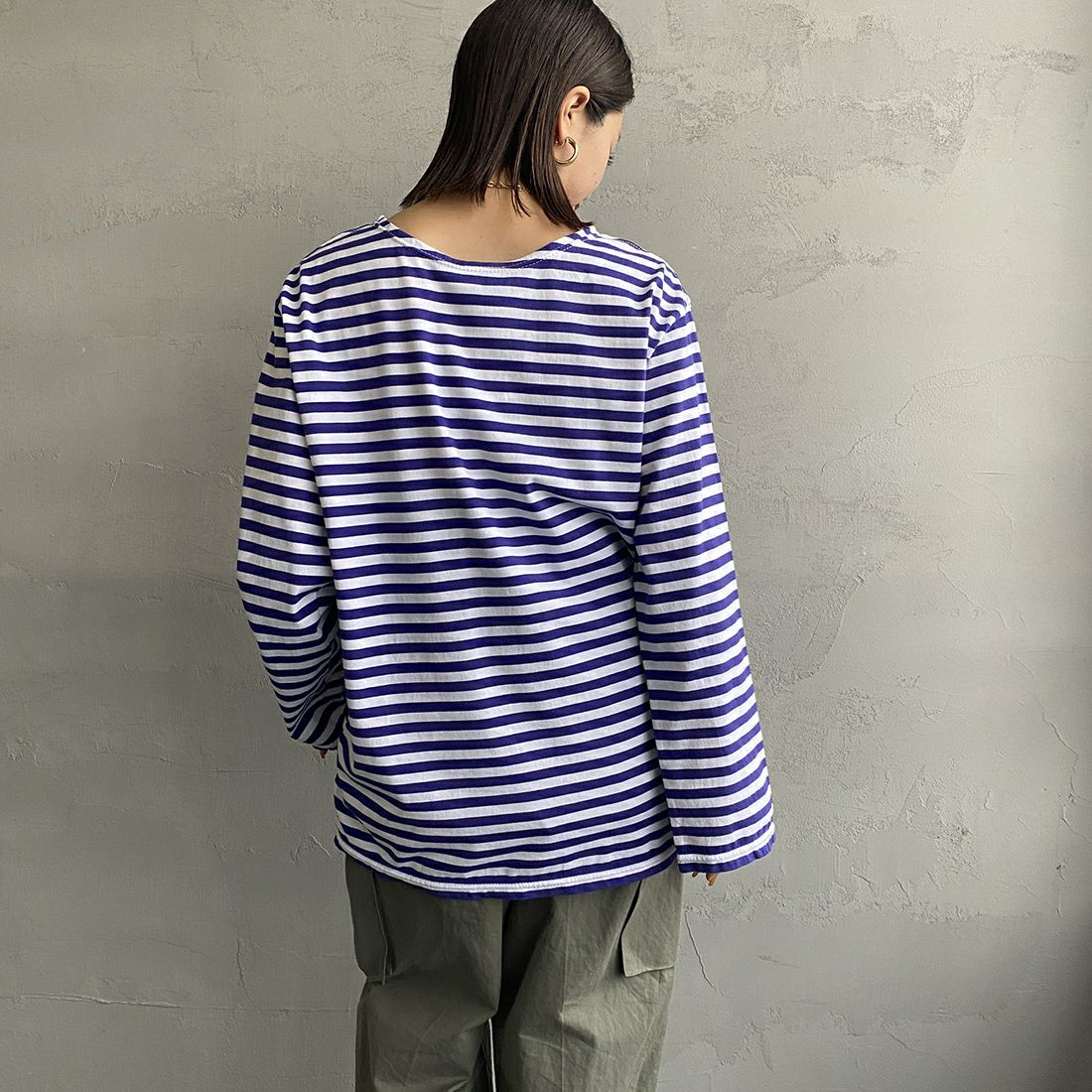 THE SHINZONE [ザ シンゾーン] マリンボーダーTシャツ [19SMSCU93] 94 PURPLE &&モデル身長：163cm 着用サイズ：F0&&