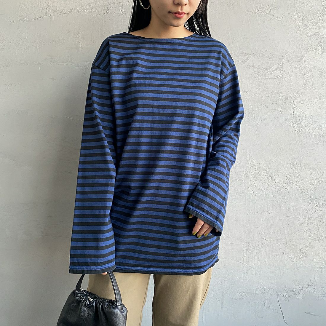 THE SHINZONE [ザ シンゾーン] マリンボーダーTシャツ [19SMSCU93] 87 INDIGO&&モデル身長 156cm 着用サイズ F0&&