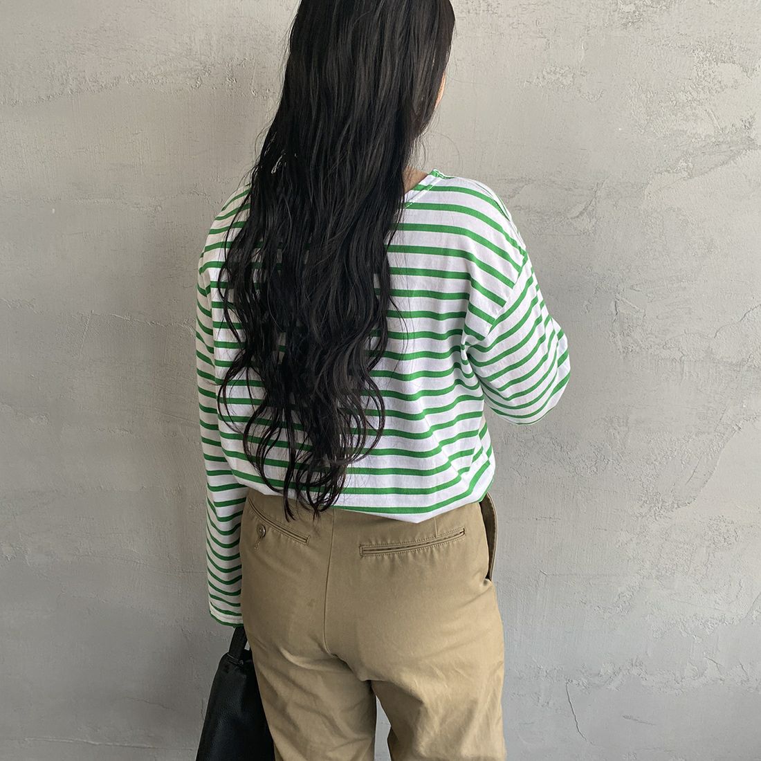 THE SHINZONE [ザ シンゾーン] マリンボーダーTシャツ [19SMSCU93] 75 GREEN&&モデル身長 156cm 着用サイズ F0&&