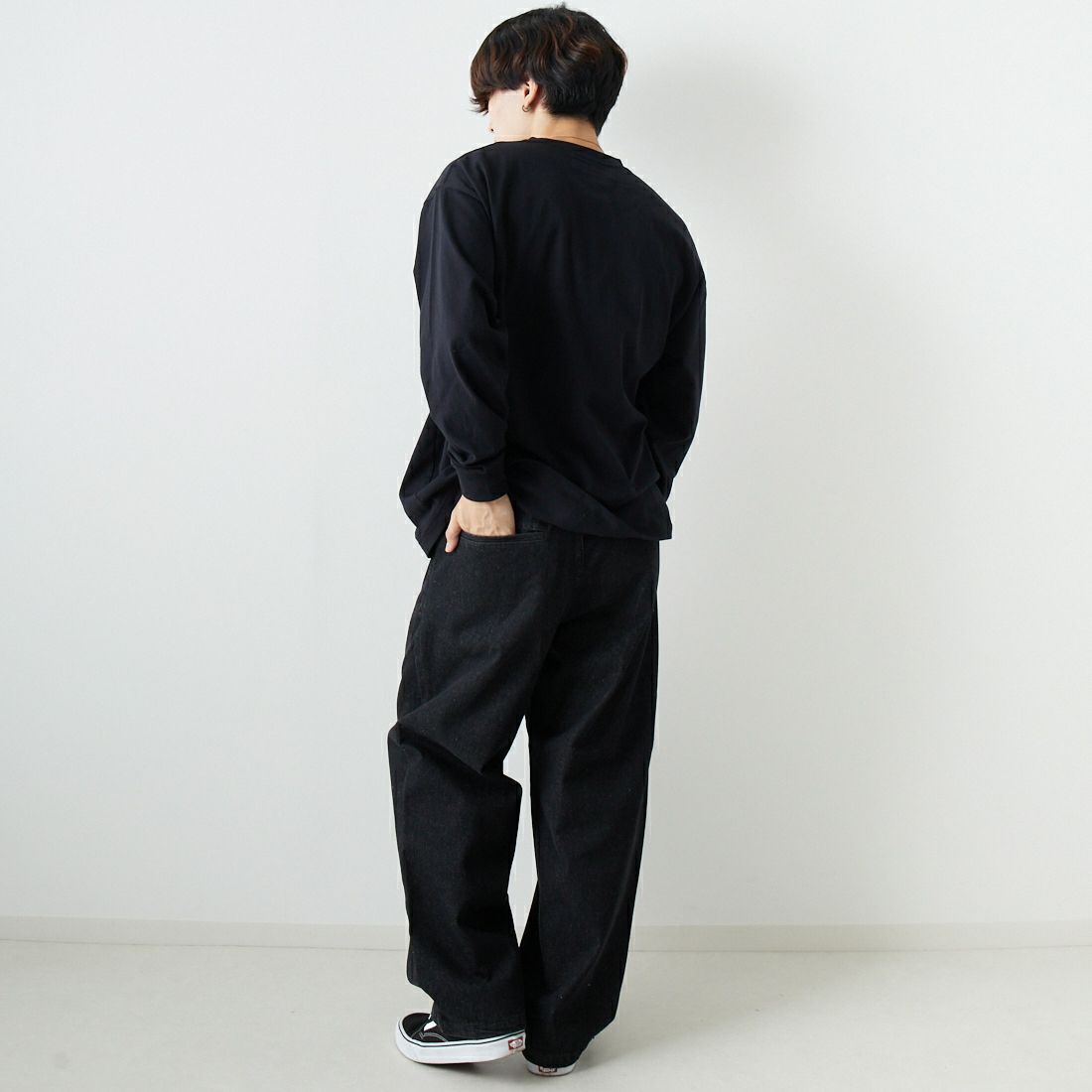 Jeans Factory Clothes [ジーンズファクトリークローズ] 2タックデニムワイドパンツ [JFC-224-052] BLACK USED &&モデル身長：169cm 着用サイズ：S&&