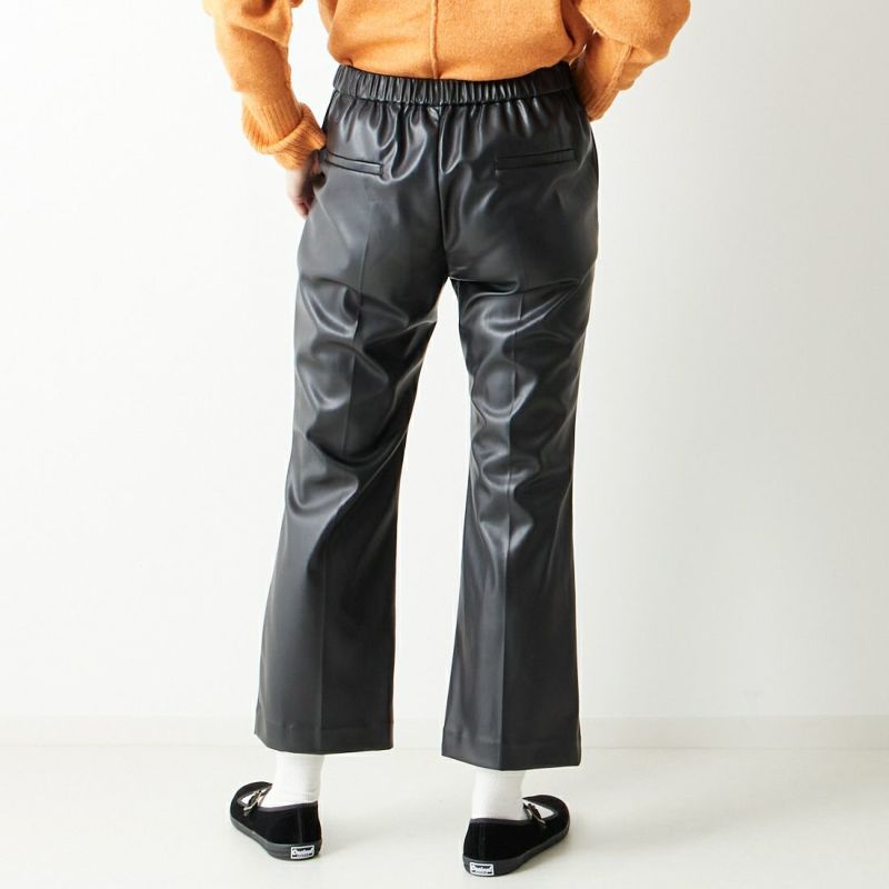 Jeans Factory Clothes [ジーンズファクトリークローズ] フェイクレザーセミフレアパンツ [216061] 04 ﾌﾞﾗｯｸ&&モデル身長：160cm 着用サイズ：36&&