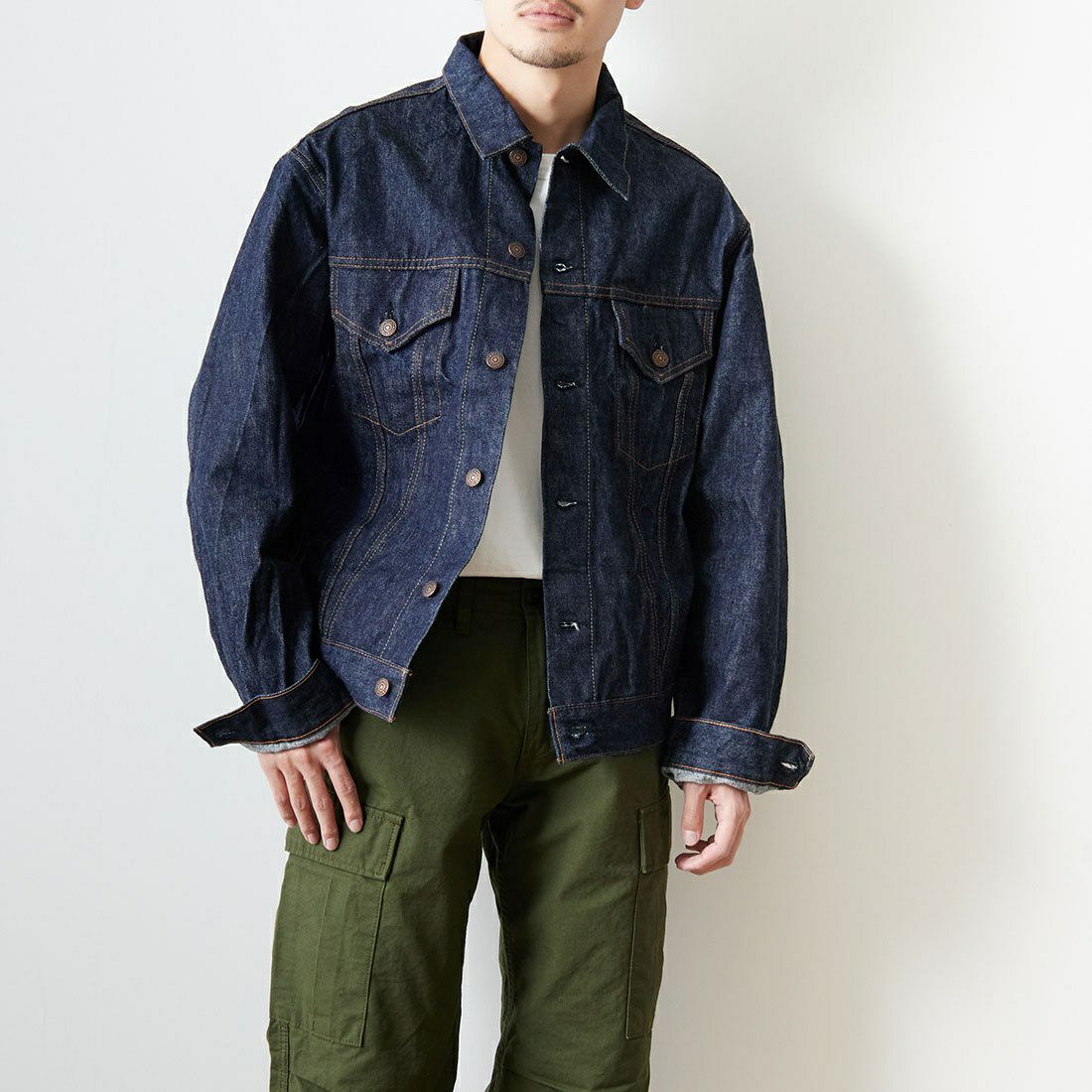 orSlow [オアスロウ] 別注 TYPE3 1960S デニムジャケット [81-6005-JF] 81 ONEWASH&&モデル身長：168cm 着用サイズ：4&&