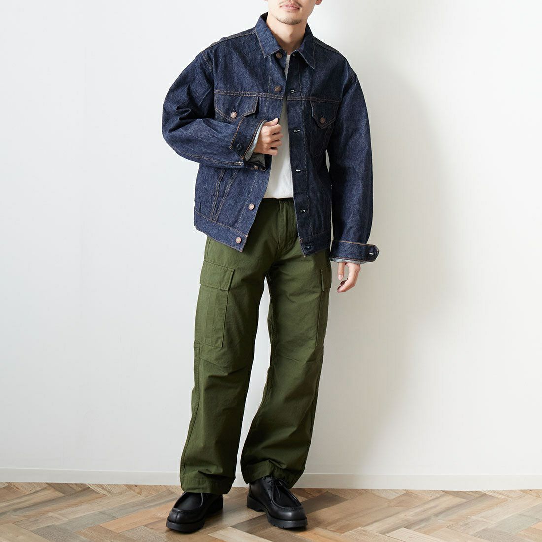 orSlow [オアスロウ] 別注 TYPE3 1960S デニムジャケット [81-6005-JF] 81 ONEWASH&&モデル身長：168cm 着用サイズ：4&&