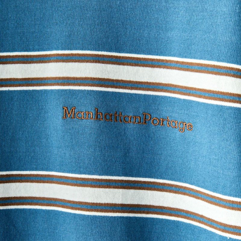 MANHATTAN PORTAGE [マンハッタンポーテージ] 別注 ワンポイント刺繍ロゴ ロングスリーブボーダーTシャツ [23SSMP-IN34-JF] BLU BD