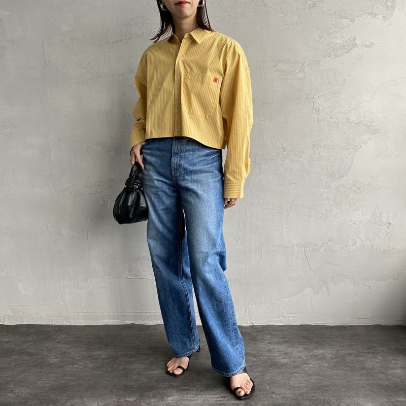 UNIVERSAL OVERALL [ユニバーサルオーバーオール] 別注 クロップド丈 ビッグポケットシャツ [U2313158IN-JF] YELL ST&&モデル身長：163cm 着用サイズ：F&&