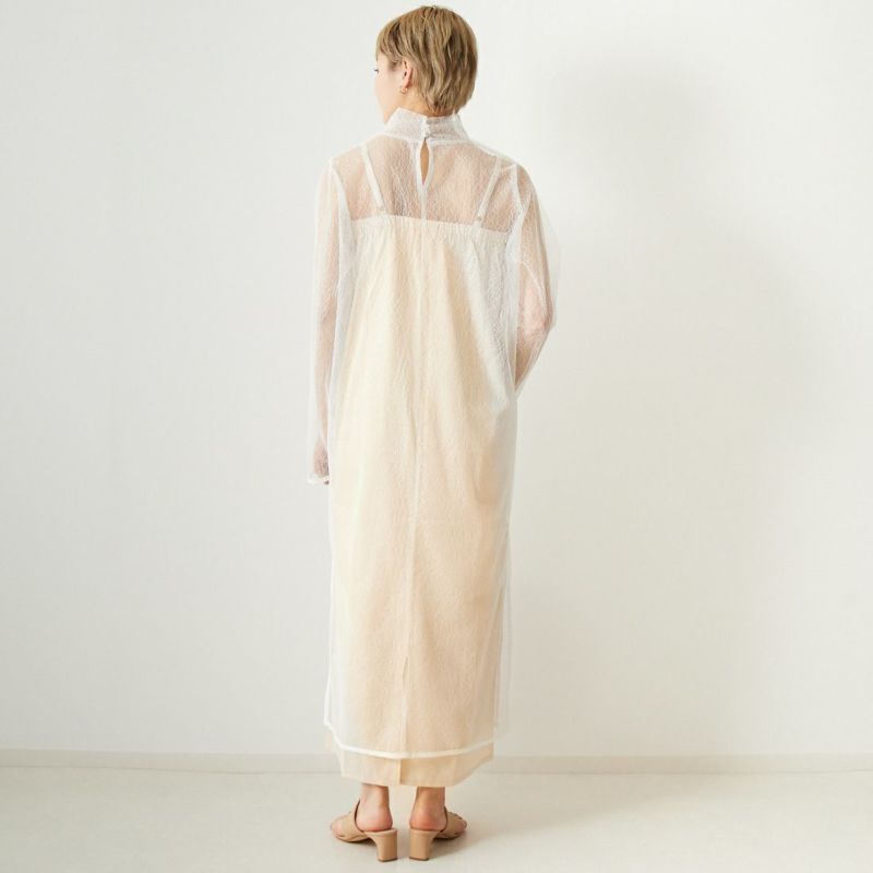 &g'aime [アンジェム] レースパイピングワンピース [988-62400] 01 ﾎﾜｲﾄ &&モデル身長：160cm 着用サイズ：F&&