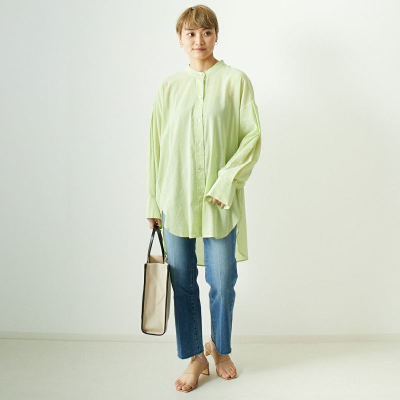 CHIGNON [シニヨン] シアーオーバーサイズシャツ [1622-461KK] LIME &&モデル身長：160cm 着用サイズ：F&&