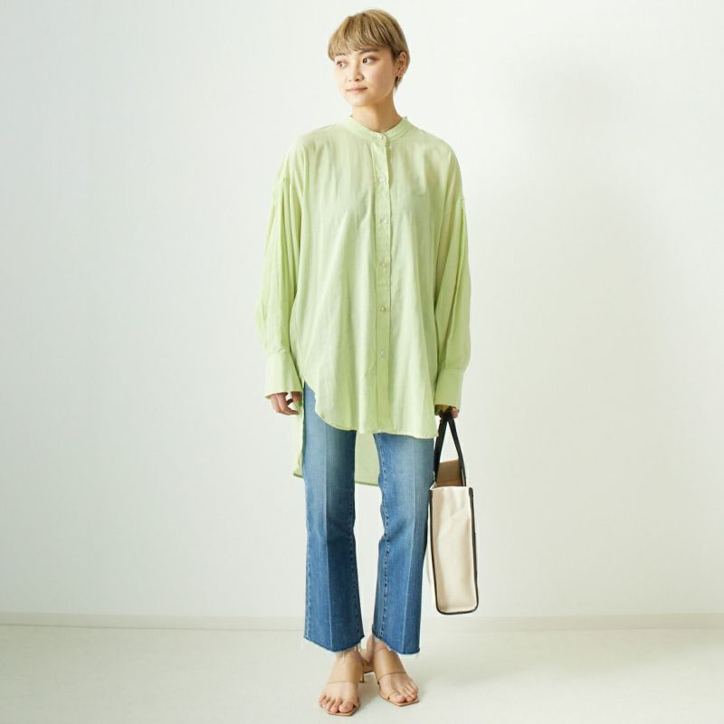 CHIGNON [シニヨン] シアーオーバーサイズシャツ [1622-461KK] LIME &&モデル身長：160cm 着用サイズ：F&&