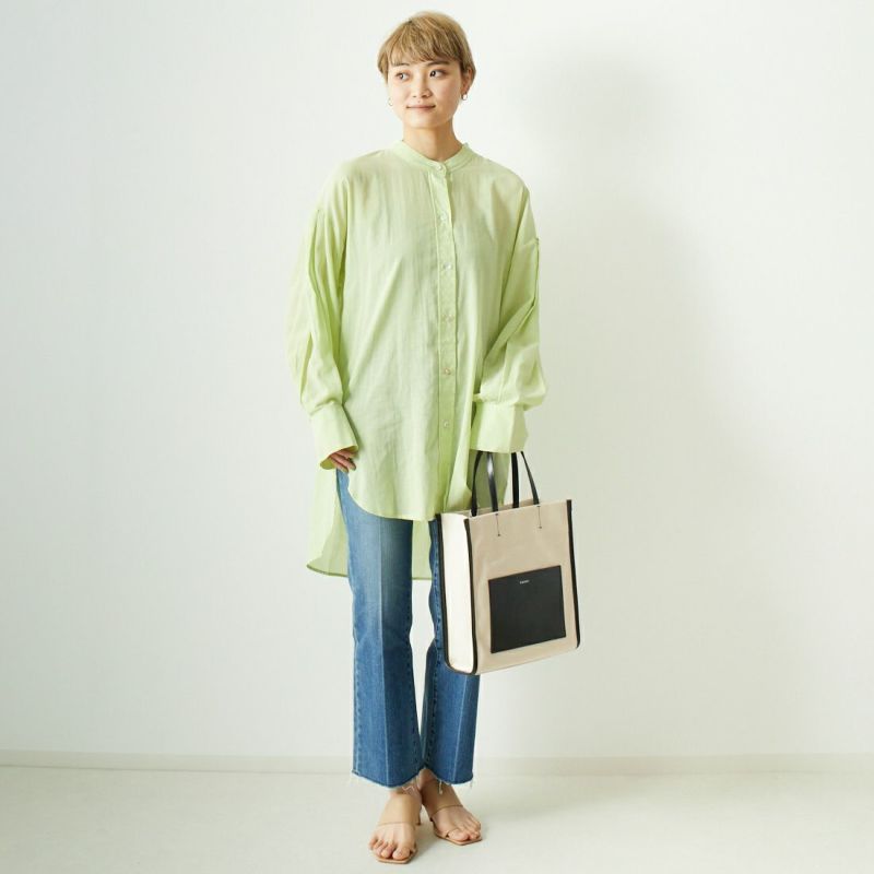 CHIGNON [シニヨン] シアーオーバーサイズシャツ [1622-461KK] LIME &&モデル身長：160cm 着用サイズ：F&&