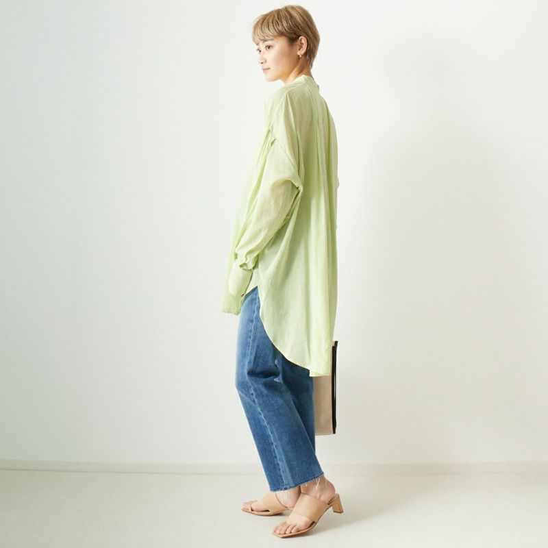 CHIGNON [シニヨン] シアーオーバーサイズシャツ [1622-461KK] LIME &&モデル身長：160cm 着用サイズ：F&&