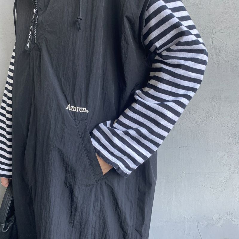 Americana × JEANS FACTORY [アメリカーナ × ジーンズファクトリー] 別注 ノースリーブ ナイロンワンピース [ASO-M-610-JF] BLACK &&モデル身長：156cm 着用サイズ：ONE SIZE&&