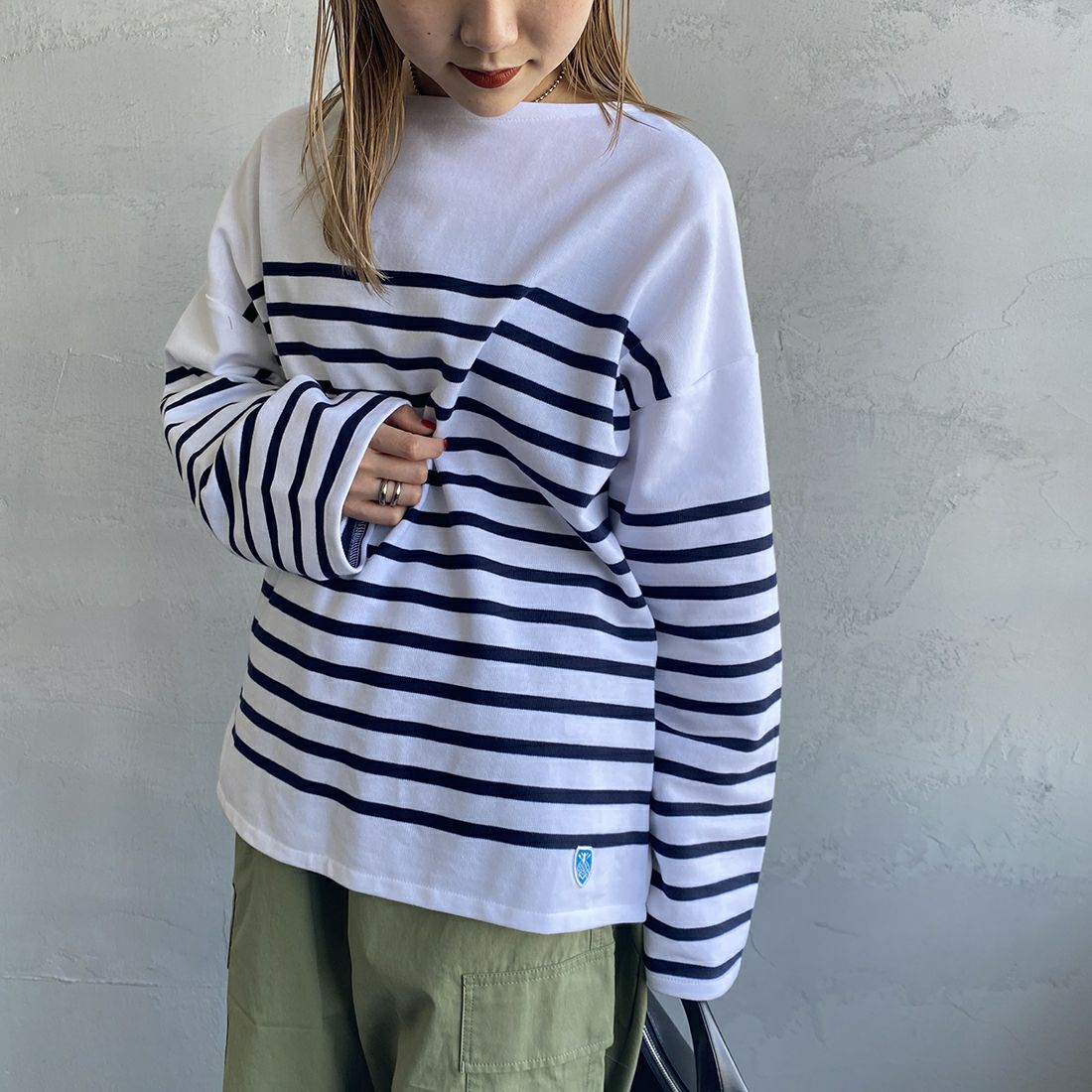 ORCIVAL [オーシバル] ボートネック プルオーバーTシャツ [6819] WHI/PIR &&モデル身長：156cm 着用サイズ：1&&