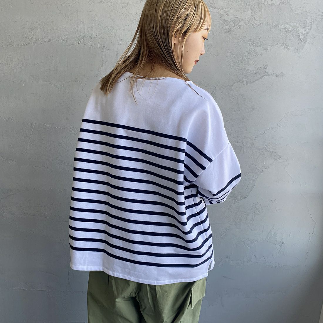 ORCIVAL [オーシバル] ボートネック プルオーバーTシャツ [6819] WHI/PIR &&モデル身長：156cm 着用サイズ：1&&