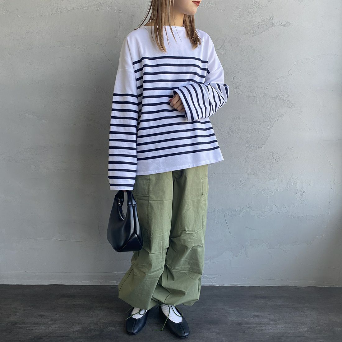 ORCIVAL [オーシバル] ボートネック プルオーバーTシャツ [6819] WHI/PIR &&モデル身長：156cm 着用サイズ：1&&