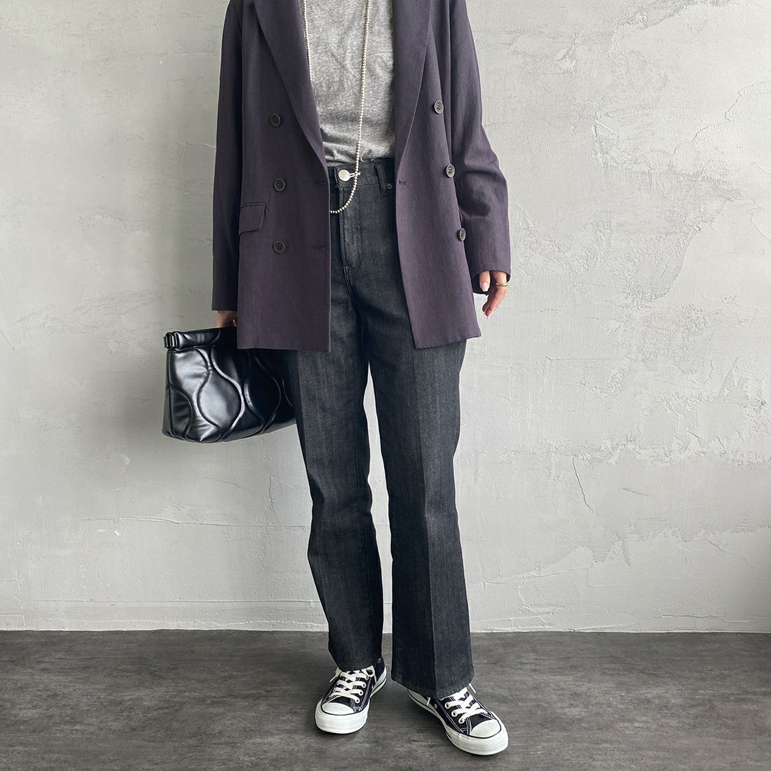 RED CARD TOKYO [レッドカード トーキョー] 辺見えみりコラボレーションモデル Emily ミッドライズフレアデニム [603513HE01-JF] C-BLK RINS &&モデル身長：163cm 着用サイズ：25&&