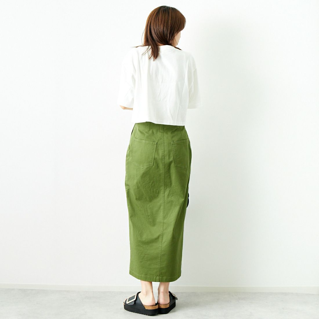 Jeans Factory Clothes [ジーンズファクトリークローズ] コットンストレッチタイトベイカースカート [ISJF-01] KHAKI &&モデル身長：167cm 着用サイズ：40&&