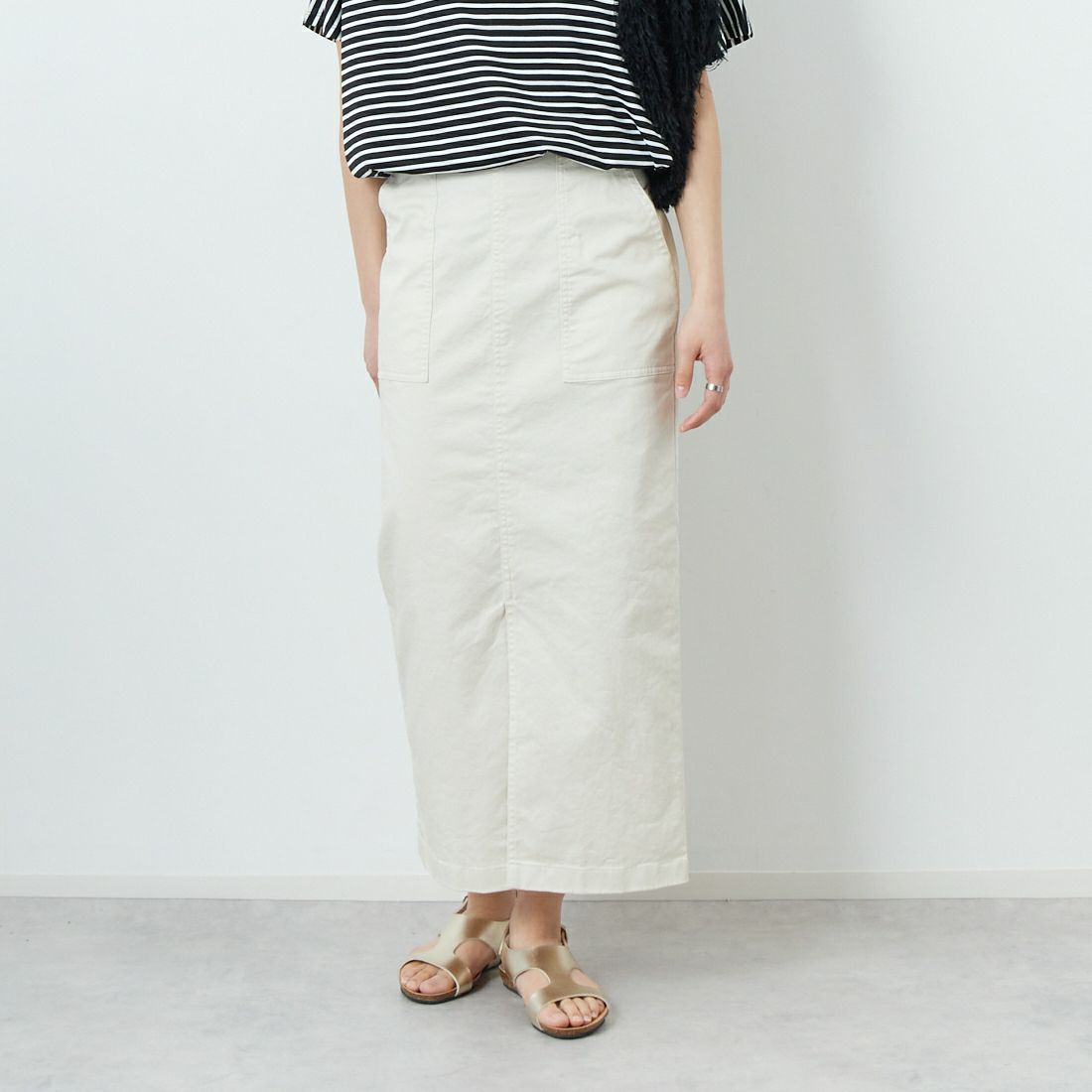 Jeans Factory Clothes [ジーンズファクトリークローズ] コットンストレッチタイトベイカースカート [ISJF-01] IVORY &&モデル身長：160cm 着用サイズ：38&&
