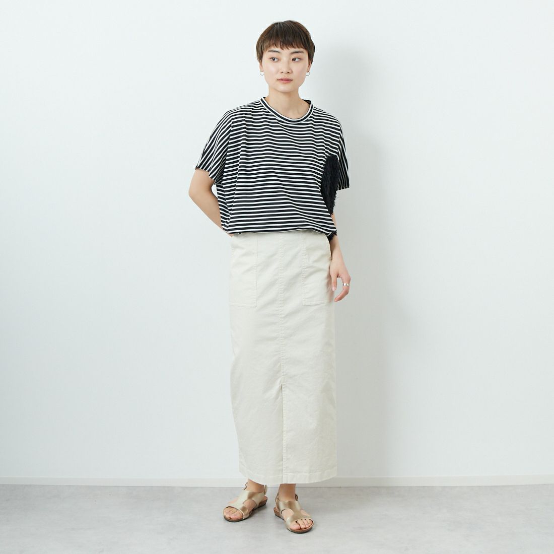 Jeans Factory Clothes [ジーンズファクトリークローズ] コットンストレッチタイトベイカースカート [ISJF-01] IVORY &&モデル身長：160cm 着用サイズ：38&&