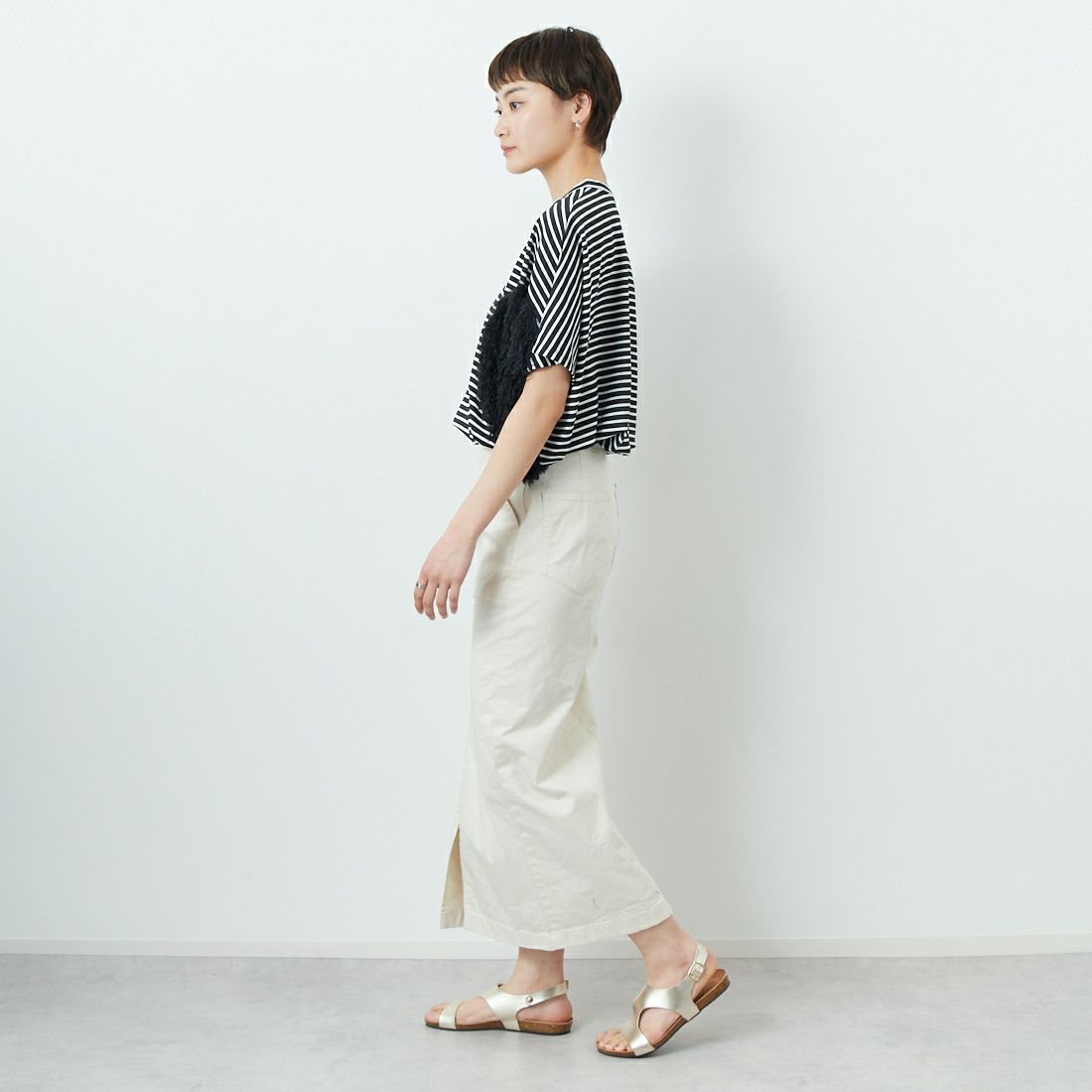 Jeans Factory Clothes [ジーンズファクトリークローズ] コットンストレッチタイトベイカースカート [ISJF-01] IVORY &&モデル身長：160cm 着用サイズ：38&&