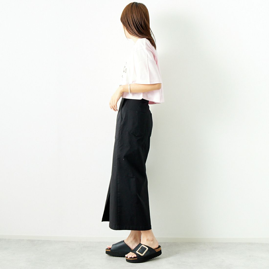 Jeans Factory Clothes [ジーンズファクトリークローズ] コットンストレッチタイトベイカースカート [ISJF-01] BLACK &&モデル身長：167cm 着用サイズ：38&&
