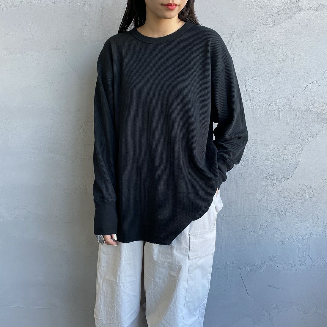 Health knit [ヘルスニット] 別注 ワッフルボーダー クルーネックT