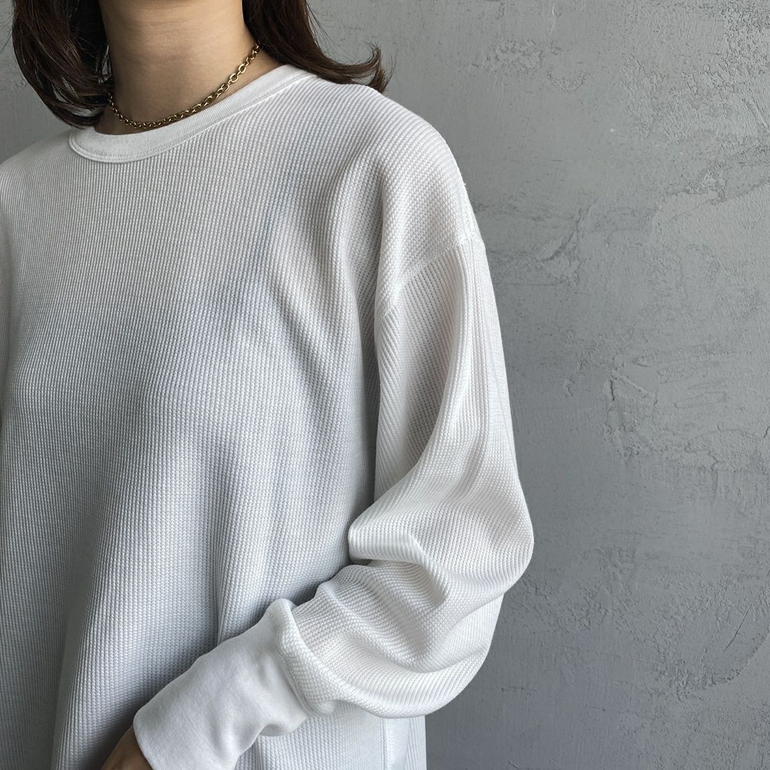 Health knit [ヘルスニット] 別注 ワッフルボーダー クルーネックTシャツ [H2202W001IN-JF] WHITE