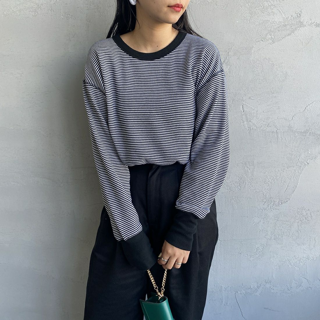 Health knit [ヘルスニット] 別注 ワッフルボーダー クルーネックT