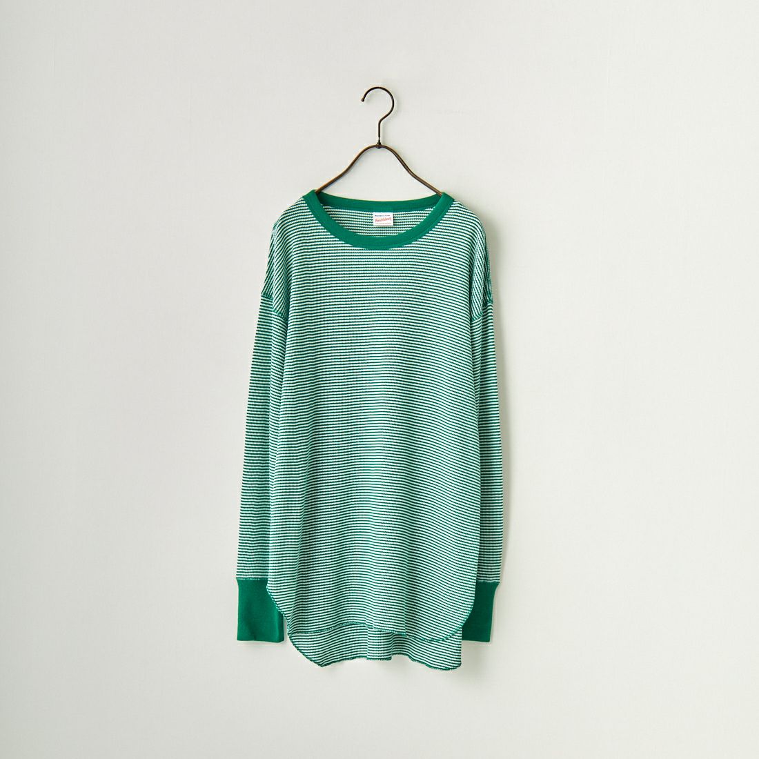 Health knit [ヘルスニット] 別注 ワッフルボーダー クルーネックTシャツ [H2202W001IN-JF] GRN/OFF