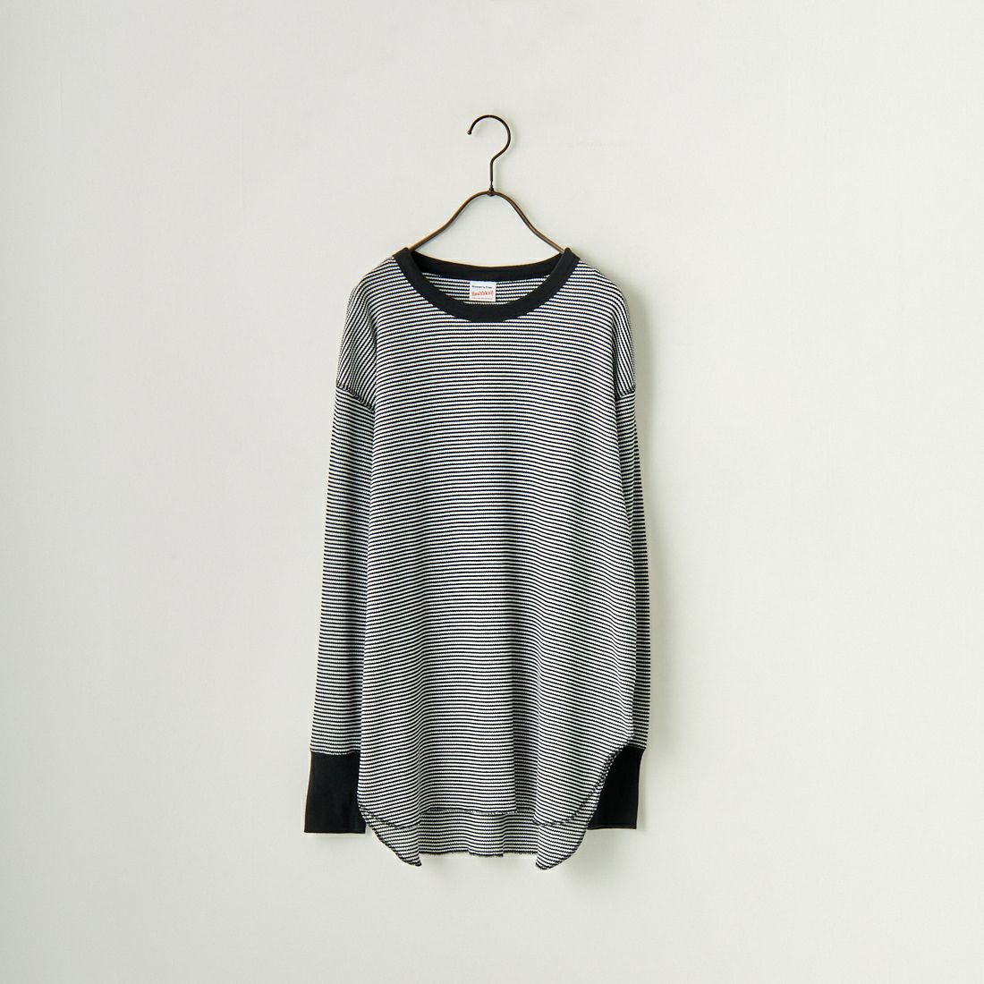 Health knit [ヘルスニット] 別注 ワッフルボーダー クルーネックTシャツ [H2202W001IN-JF] BLK/OFF