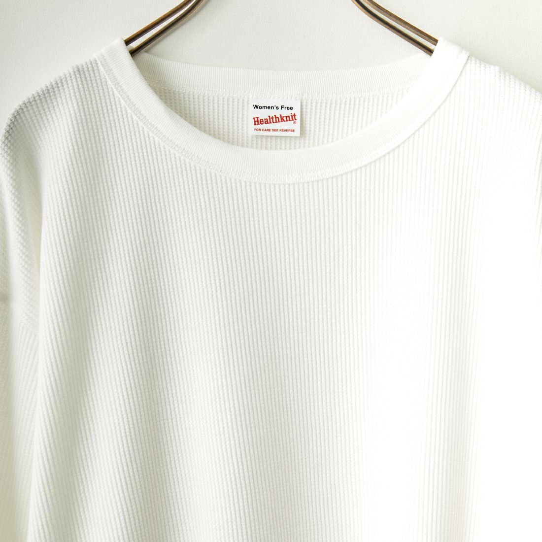 Health knit [ヘルスニット] 別注 ワッフルボーダー クルーネックTシャツ [H2202W001IN-JF] WHITE