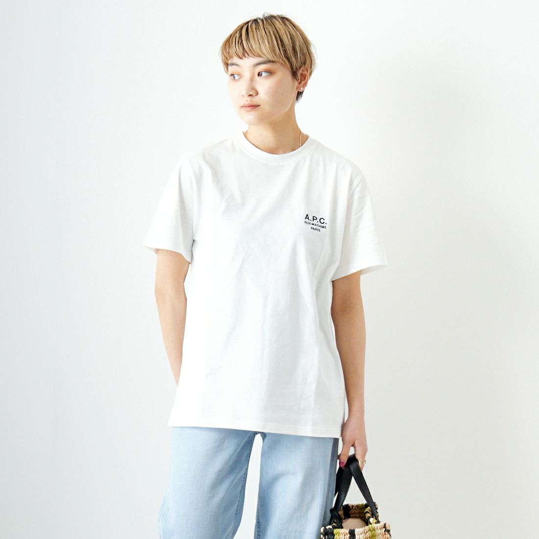 A.P.C. [アー・ペー・セー] RAYMOND Tシャツ [T-SHIRT-RAYMOND] 90 BLANC &&モデル身長：160cm 着用サイズ：XS&&