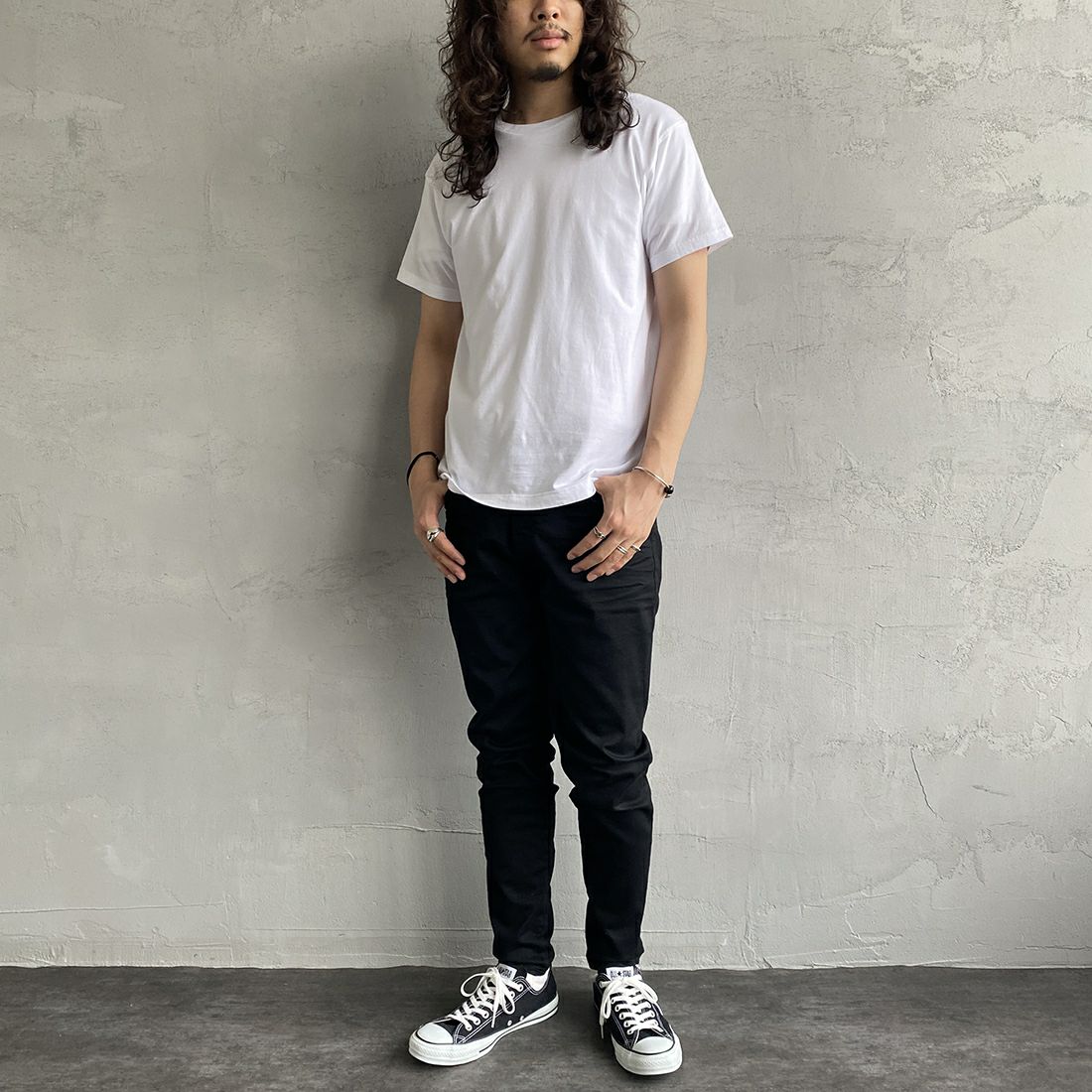 Hanes [ヘインズ] ジャパンフィット 2枚組 クルーネックTシャツ [H5320] 998 ｱｿｰﾄ &&モデル身長：173cm 着用サイズ：M&&