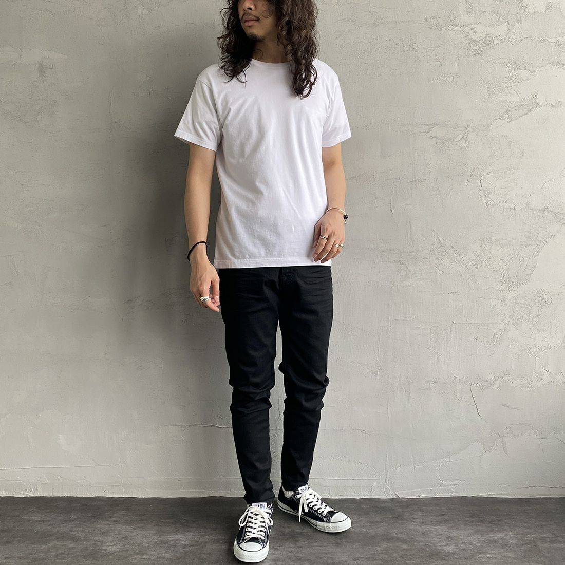 Hanes [ヘインズ] ジャパンフィット 2枚組 クルーネックTシャツ [H5320] 998 ｱｿｰﾄ &&モデル身長：173cm 着用サイズ：M&&