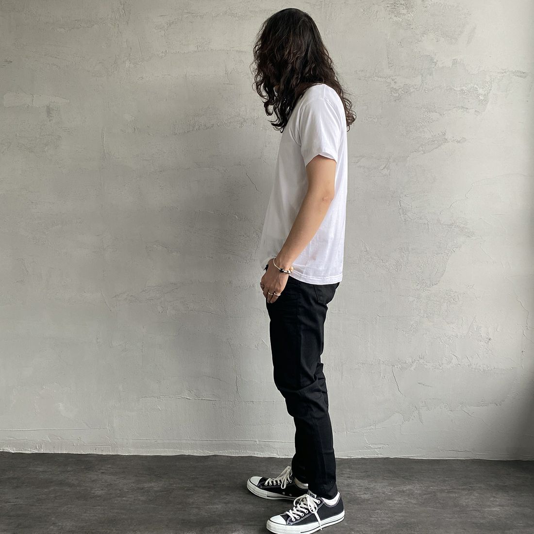 Hanes [ヘインズ] ジャパンフィット 2枚組 クルーネックTシャツ [H5320] 998 ｱｿｰﾄ &&モデル身長：173cm 着用サイズ：M&&