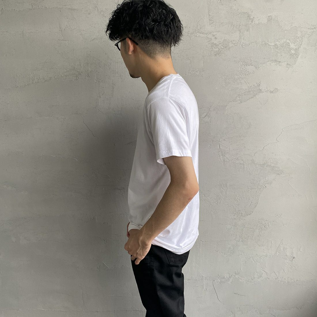 Hanes [ヘインズ] ジャパンフィット 2枚組 クルーネックTシャツ [H5320] 998 ｱｿｰﾄ &&モデル身長：168cm 着用サイズ：M&&