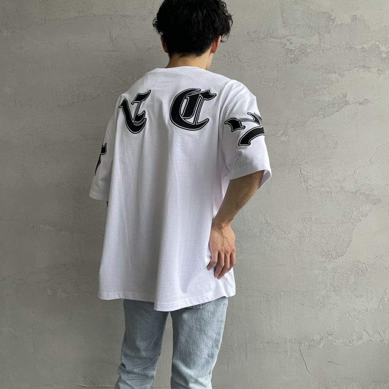 RVCA [ルーカ] OE FAKE RVCA ワッペンロゴTシャツ [BD041-227] WHT &&モデル身長：168cm 着用サイズ：L&&