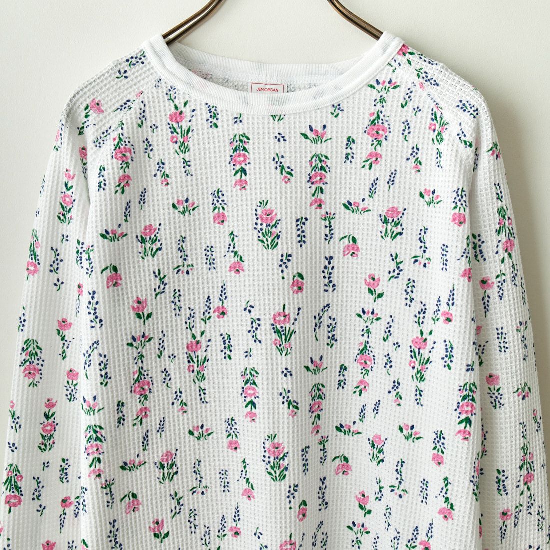 JE MORGAN [ジェイイーモーガン] ワッフル花柄 ラグラン長袖クルーTシャツ [JC090-59S] 01 WHITE