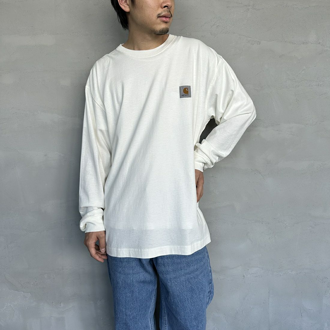 carhartt WIP [カーハートダブリューアイピー] ロングスリーブネルソンTシャツ [I029948] WAX &&モデル身長：173cm 着用サイズ：L&&