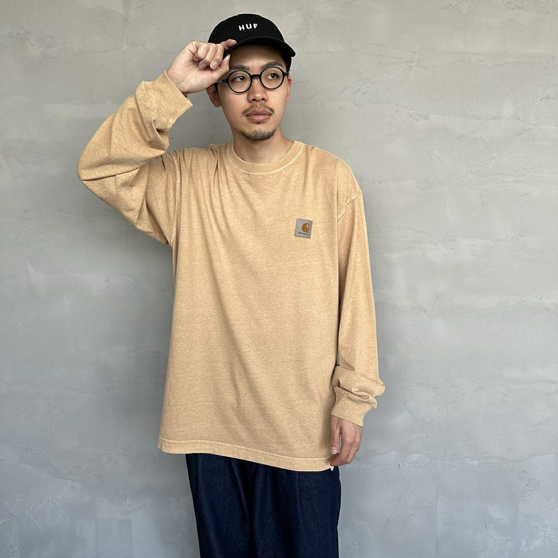 carhartt WIP [カーハートダブリューアイピー] ロングスリーブネルソンTシャツ [I029948] DUSTY H B &&モデル身長：168cm 着用サイズ：M&&