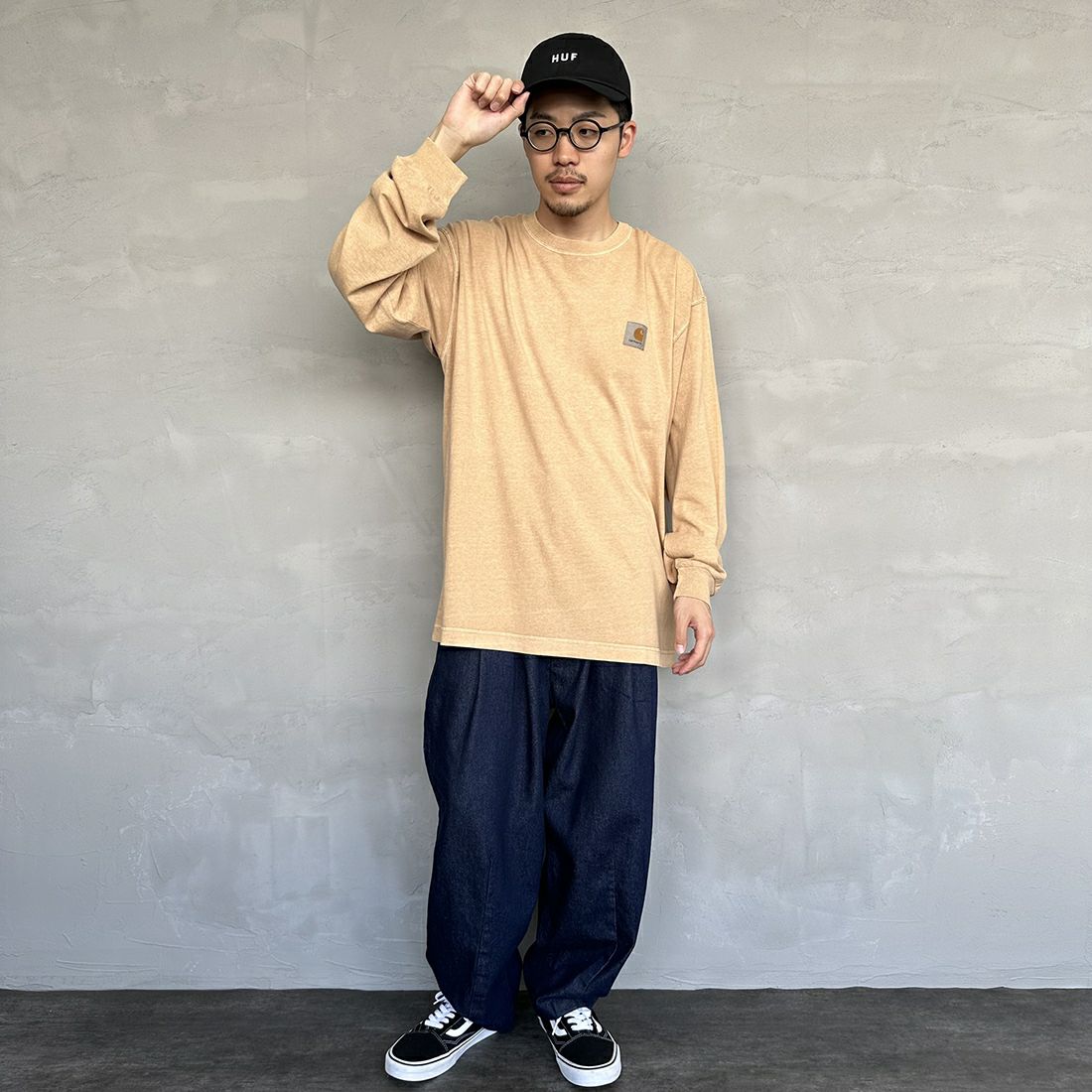 carhartt WIP [カーハートダブリューアイピー] ロングスリーブネルソンTシャツ [I029948] DUSTY H B &&モデル身長：168cm 着用サイズ：M&&