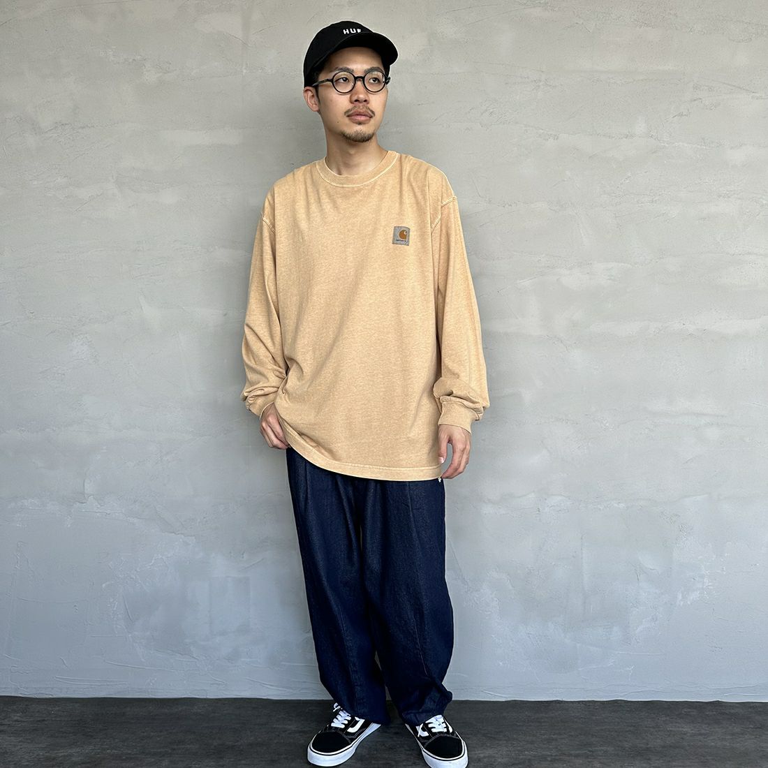 carhartt WIP [カーハートダブリューアイピー] ロングスリーブネルソンTシャツ [I029948] DUSTY H B &&モデル身長：168cm 着用サイズ：M&&
