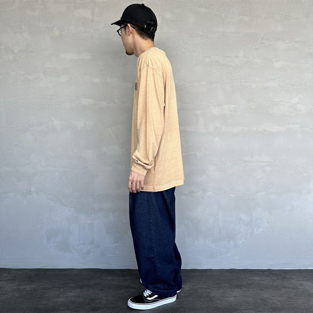 carhartt WIP [カーハートダブリューアイピー] ロングスリーブネルソンTシャツ [I029948] DUSTY H B &&モデル身長：168cm 着用サイズ：M&&