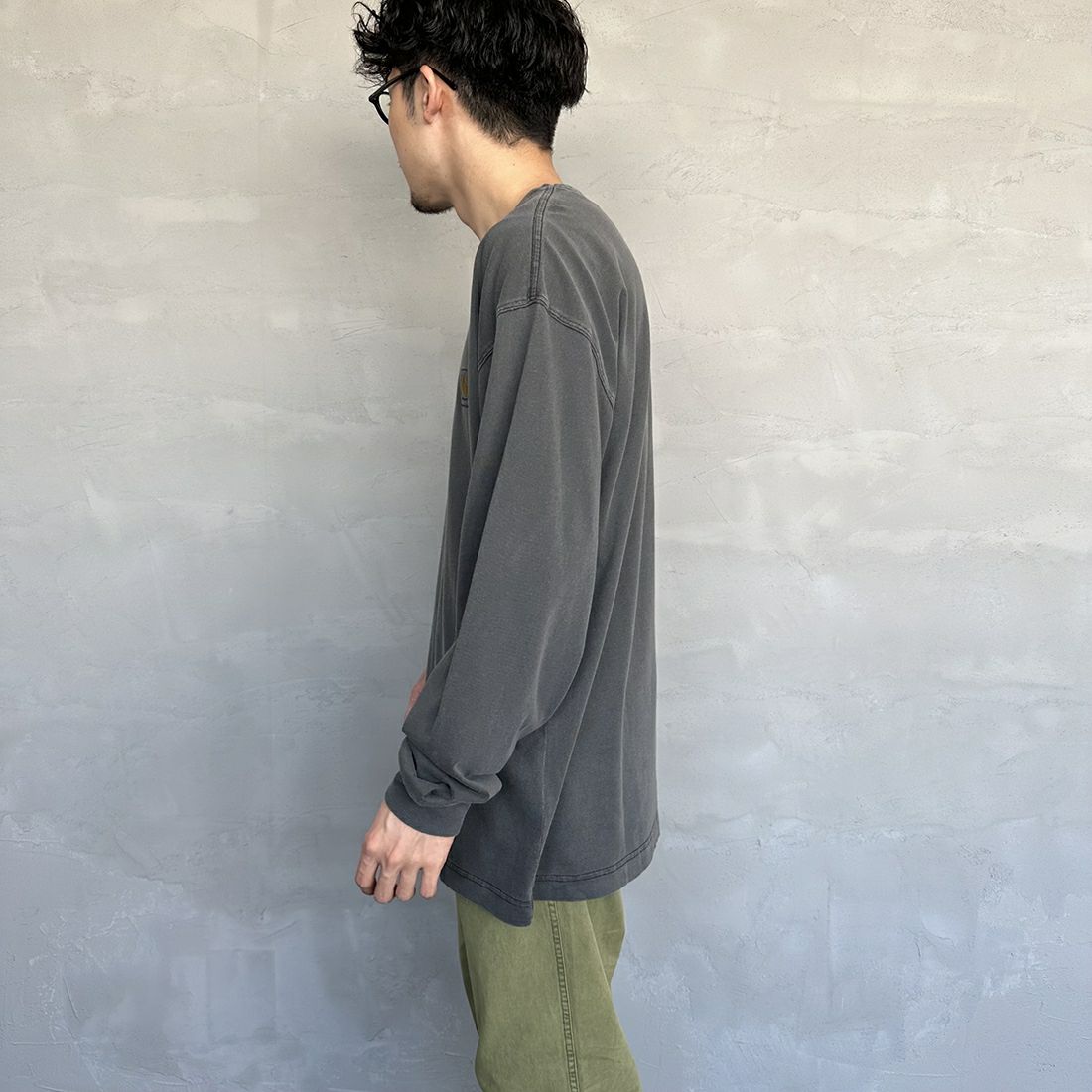 carhartt WIP [カーハートダブリューアイピー] ロングスリーブネルソンTシャツ [I029948] BLACK &&モデル身長：168cm 着用サイズ：L&&