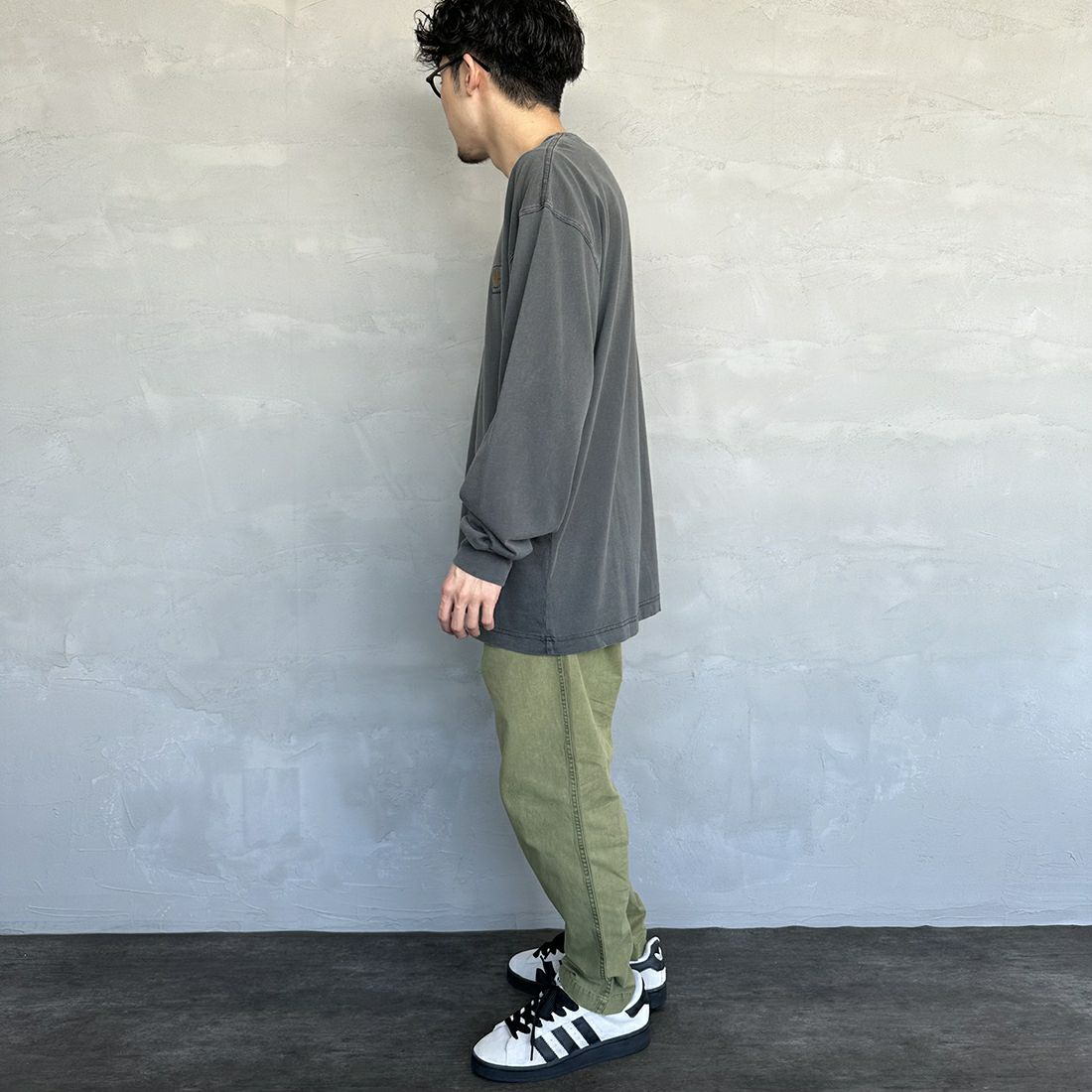 carhartt WIP [カーハートダブリューアイピー] ロングスリーブネルソンTシャツ [I029948] BLACK &&モデル身長：168cm 着用サイズ：L&&