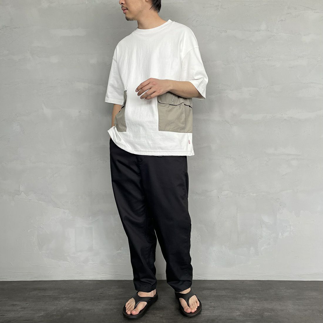 CHUMS [チャムス] ヘビーウエイトサイドポケットTシャツ [CH01-2169] W001 WHITE &&モデル身長：173cm 着用サイズ：L&&