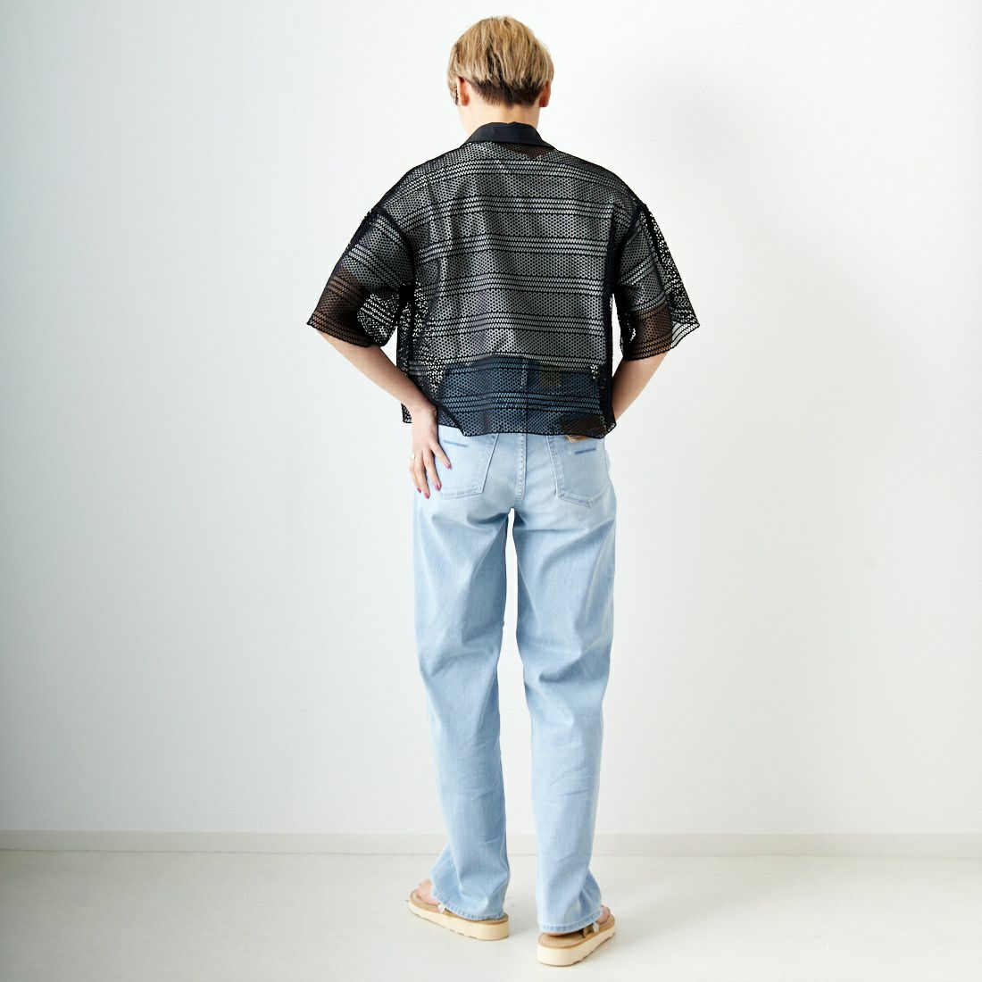 Jeans Factory Clothes [ジーンズファクトリークローズ] ダブルラッセルレースブラウス [217057] 04 ﾌﾞﾗｯｸ &&モデル身長：160cm 着用サイズ：F&&
