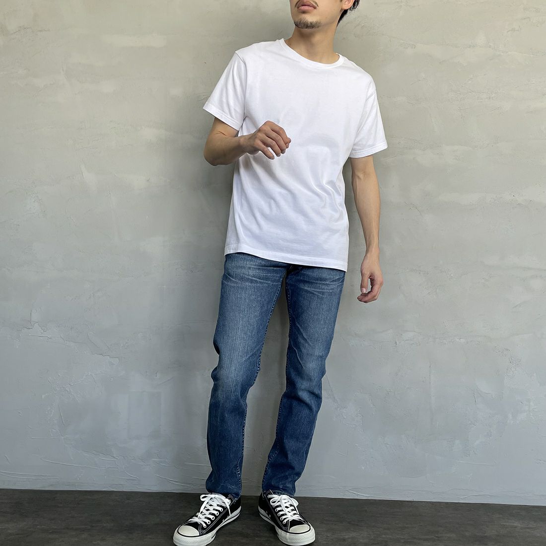 Hanes [ヘインズ] ジャパンフィット 2枚組 クルーネックTシャツ [H5310] 010 ﾎﾜｲﾄ &&モデル身長：168cm 着用サイズ：M&&