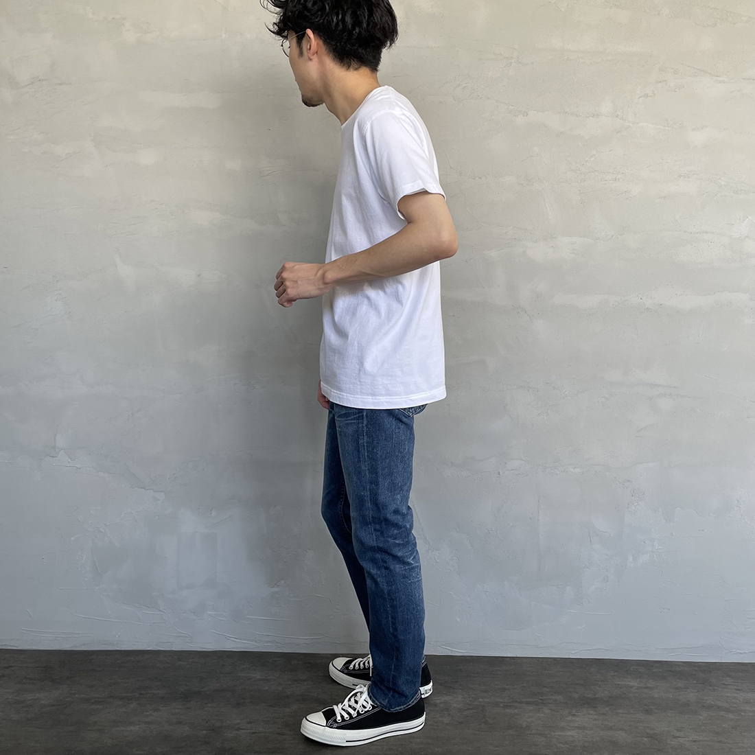 Hanes [ヘインズ] ジャパンフィット 2枚組 クルーネックTシャツ [H5310] 010 ﾎﾜｲﾄ &&モデル身長：168cm 着用サイズ：M&&